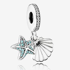 Pandora Starfish and Sea Shell Dangle Charm #792076CZF